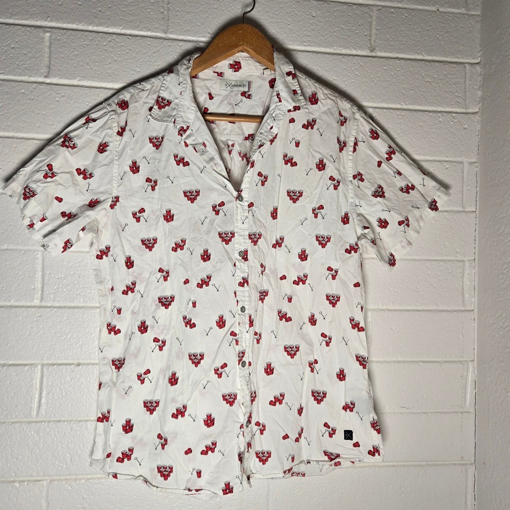 Departwest Mens Button Shirt Solo Cup Beer Pong Medium Novelty College Frat